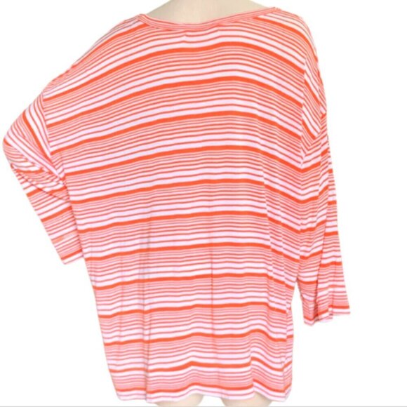 Sejour Stretch Knit Striped Top Plus Sz 3X Orange & White #112B - Picture 4 of 7